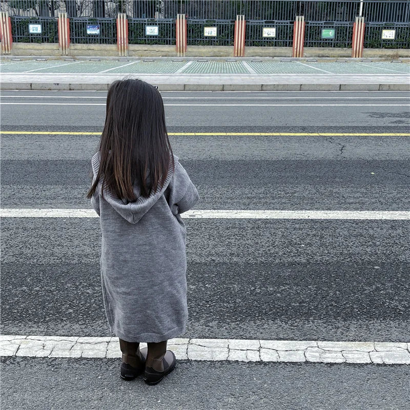 Girls Fashion Cardigan Jackets New Kids Spring Autumn Casual Coats Children Hooded Trend Long Jumper Versatile Knitted Clothing