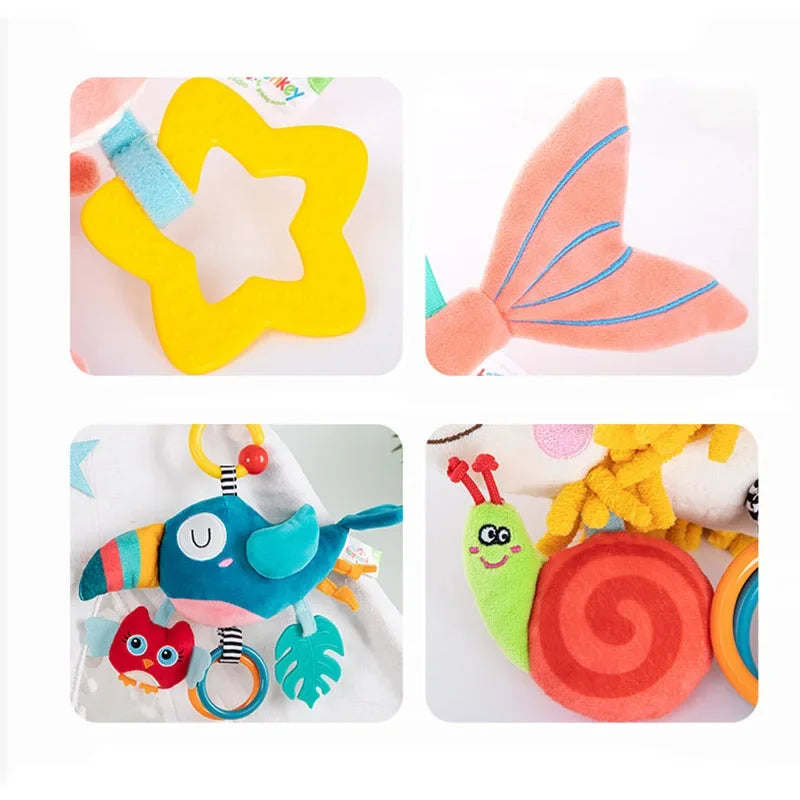 Soft Infant Crib Bed Stroller Mobile Hanging Rattle Baby Educational Toys Brain Developmental Hand Grip Cute Stuffed Animal Toys