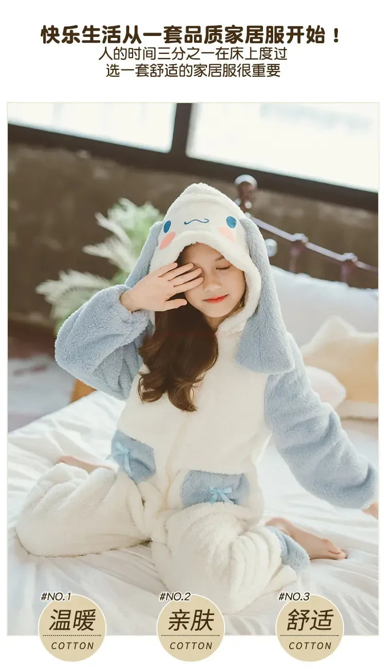 Sanrioed Plush Anime Cinnamoroll Winter Flannel Kids Rompers Girl Boy Toddler Jumpsuit Infant Clothes Pyjamas Kid Overalls Gift