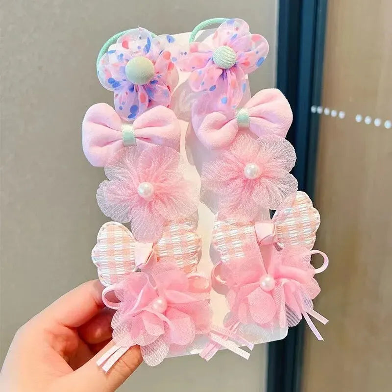10 Pcs/1 Sets Kids Cute Bow Hair Accessories For Girls Flowers Modeling Hair Clips Hairpin
