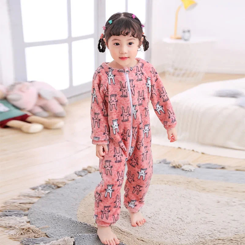 Kids Onesie Boys Girls Long Sleeve Flannel Pajamas Children Winter Cartoon Pyjama Baby Sleepwear 1-4 Years Sleeping Bag
