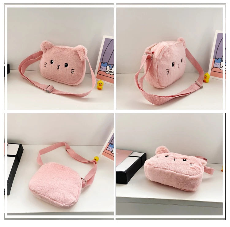 1 Piece Cute Kids Bag for Girls Kawaii Cartoon Animal Cat Messenger Bag for Children Portable High Capacity Outdoor Plush Bag