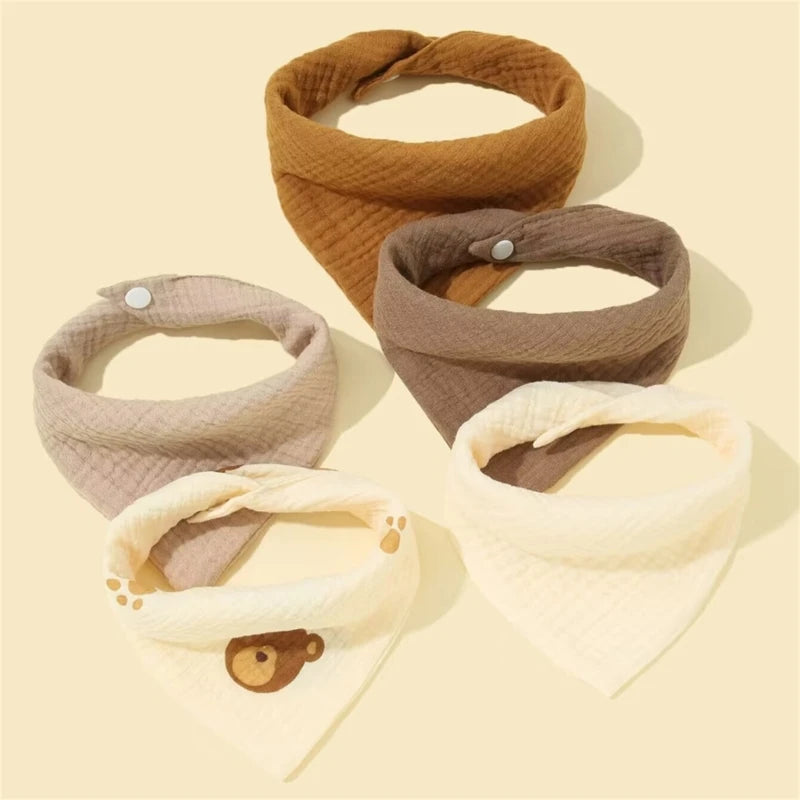 5Pcs Feeding Drool Bibs Cotton Accessories Newborn Solid Color Button Soft Towel Baby Bibs