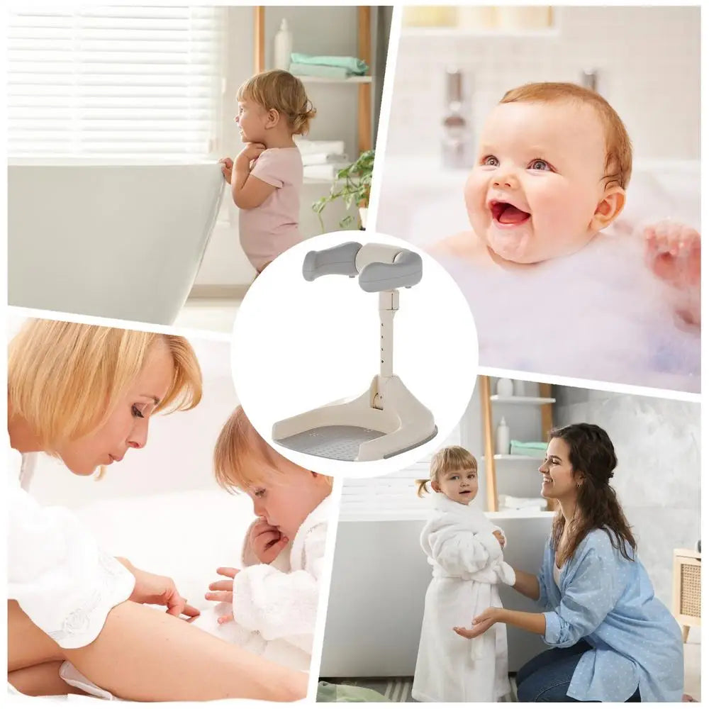 Portable Baby Bath Stand djustable Height Baby Shower Standing Support Wash Seat with Armrest Bath Helper Anti-Skip Base