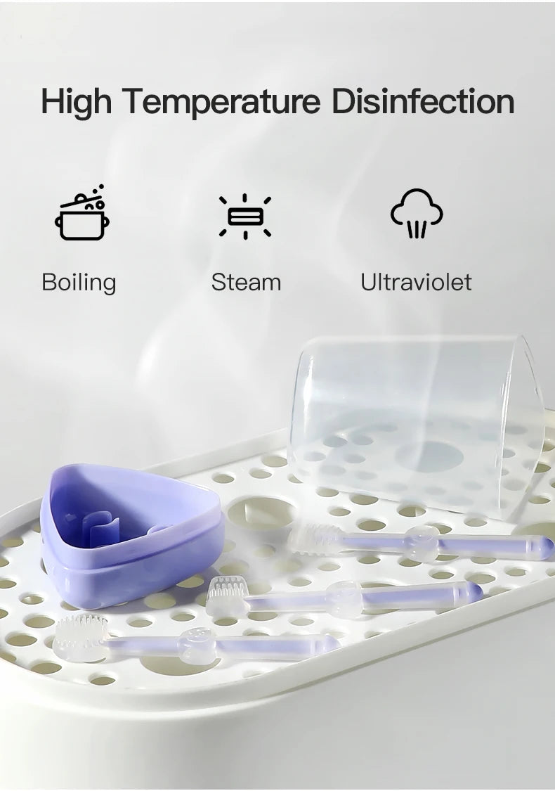 Infant Baby Silicone Deciduous Teeth Toothbrush Oral Tongue Cleaner With PP Storage Box