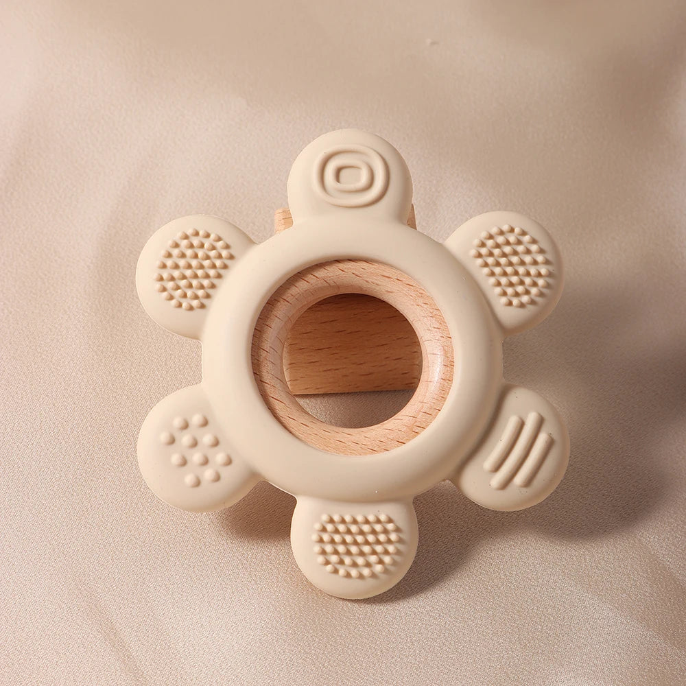 new Baby rudder shape silicone teether Food Grade Safe Teether with wooden ring Toy Teething gift