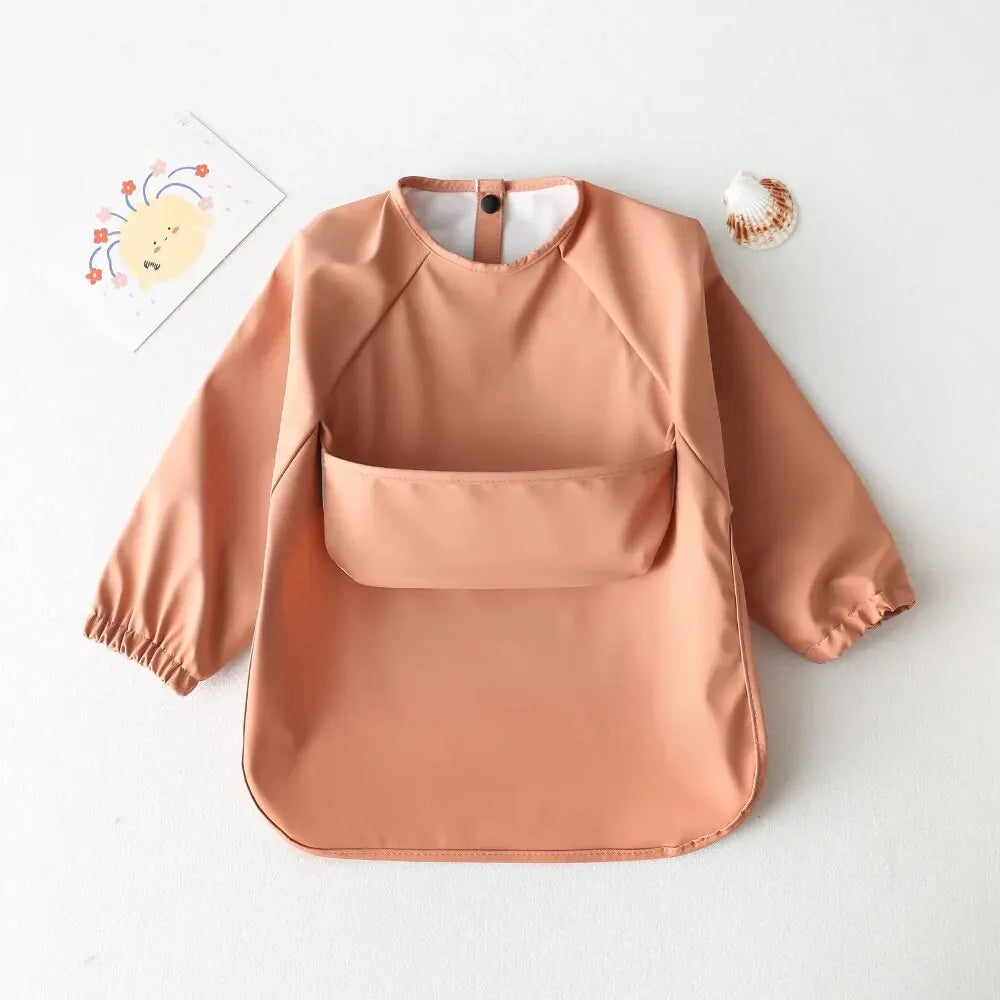 1pcs Solid Color Painting Smock Baby's Soft Waterproof Long Sleeve Art Smock Feeding Bib Apron for Kids Accessories