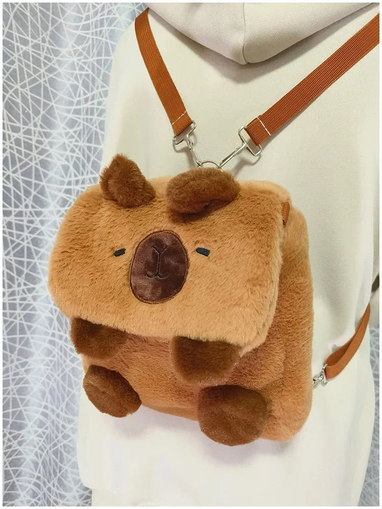 Student School Bag Artificial Fur Plush Capybara Bag Casual All-match Fur Bag Large Capacity Backpack School Backpack Mochila