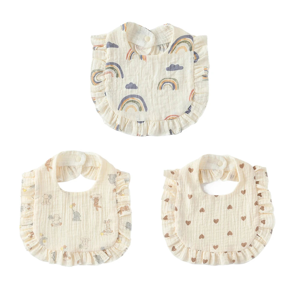 3pcs Children Bib Set Cotton Muslin Toddler Baby Comfort Saliva Dorp Shape Towel Solid With Button Kid Bibs
