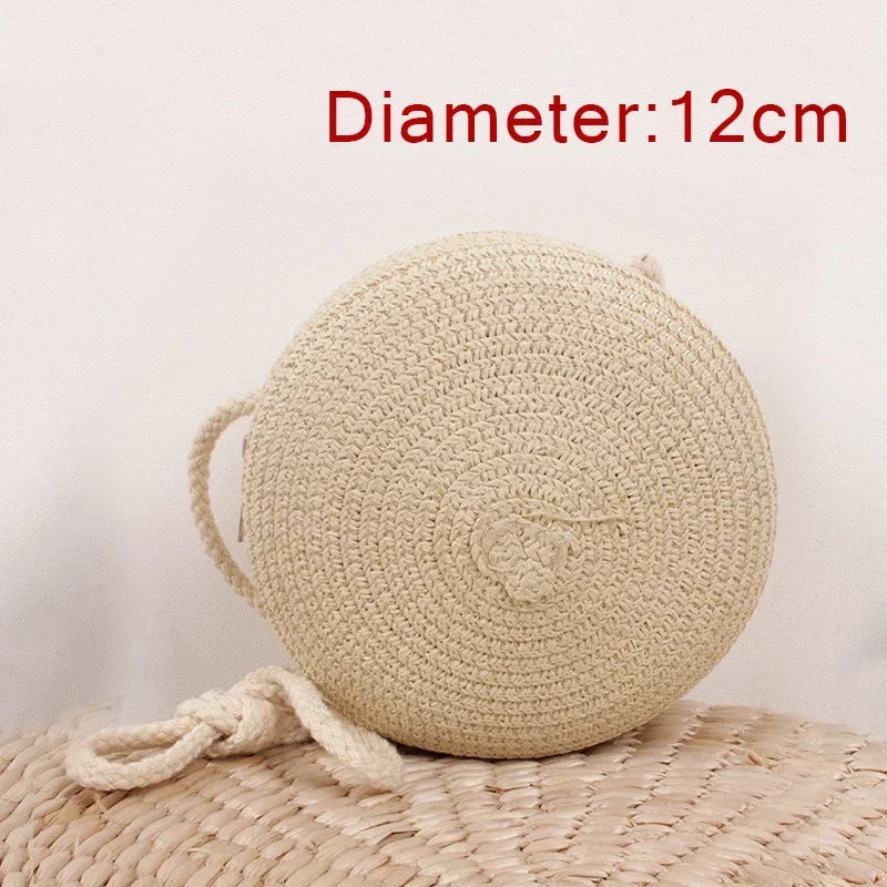 Baby Girl Fashion Casual Solid Straw Shoulder Bags Backpack Accessories Kids Coin Purse Kids Children Cute Round Messenger Bag