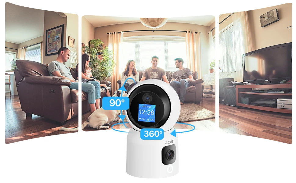 ZOSI 6MP 4MP Dual-Lens Indoor Security IP Camera Two-Way Video 2.4G/5G WiFi C528 360° Views Pan/Tilt Home Baby/Pet Dog Monitor