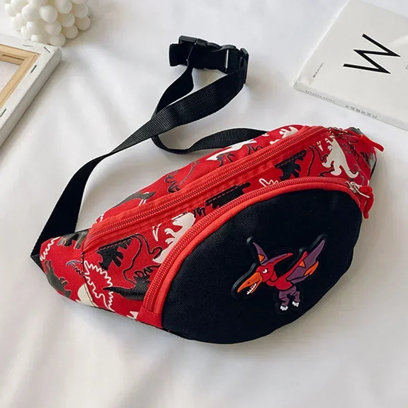 Kids Waist Bags Cartoon Dinosaur Print Outdoor Travel High Capacity Crossbody Zipper Bag Girl Boy Gift Children Chest Pouch Pack