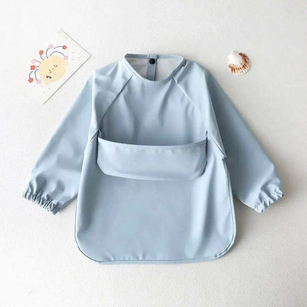 1pcs Solid Color Painting Smock Baby's Soft Waterproof Long Sleeve Art Smock Feeding Bib Apron for Kids Accessories