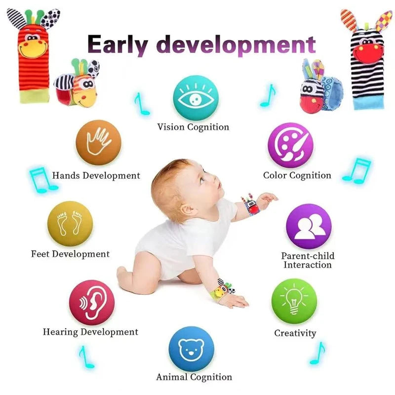 0-12 Months Baby Rattles Toys Animal Socks Wrist Strap +Rattle Baby Foot Socks Bug Wrist Strap Toddler Socks Pacifier Toys
