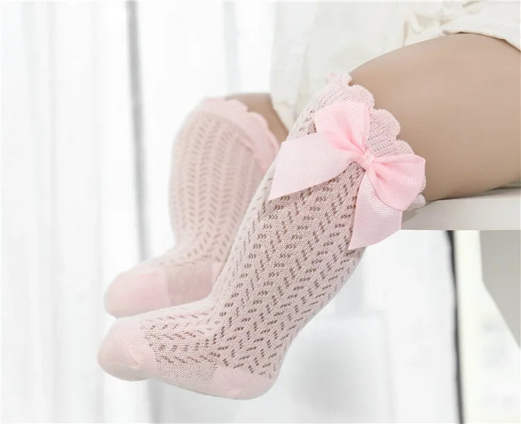 1/3Pairs Baby Girl Socks Toddler Big Bow Cotton Summer Mesh Infant Knee Socks Newborn Long Princess Socks For Girls 0-24Month
