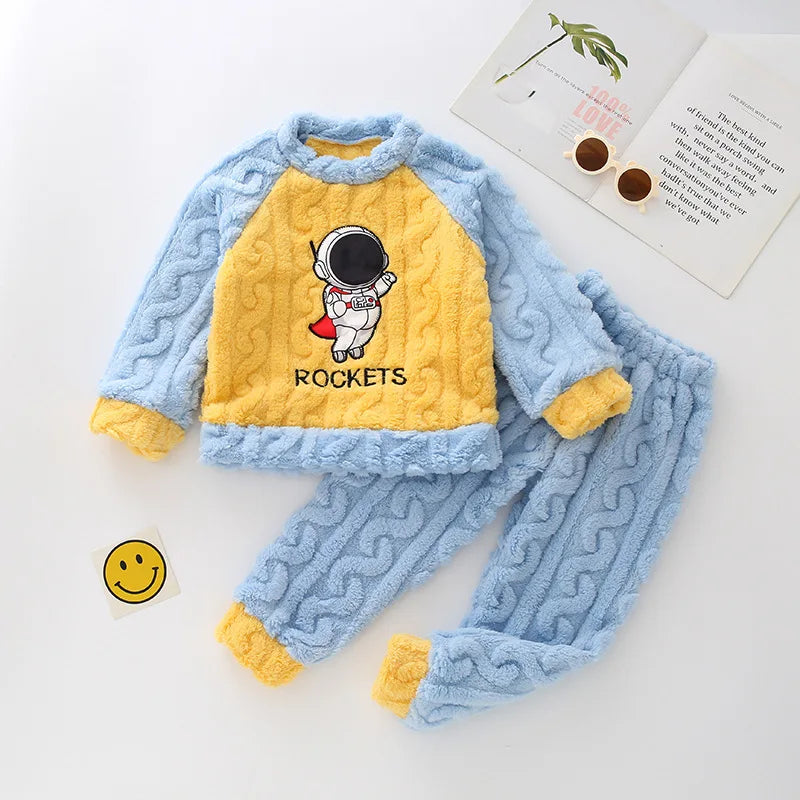 Winter Disney Children Clothing Boys Sleepwear Set Flannel Thick Long Sleeve Warm Set Pajamas Two Pieces Kids Clothes Spiderman