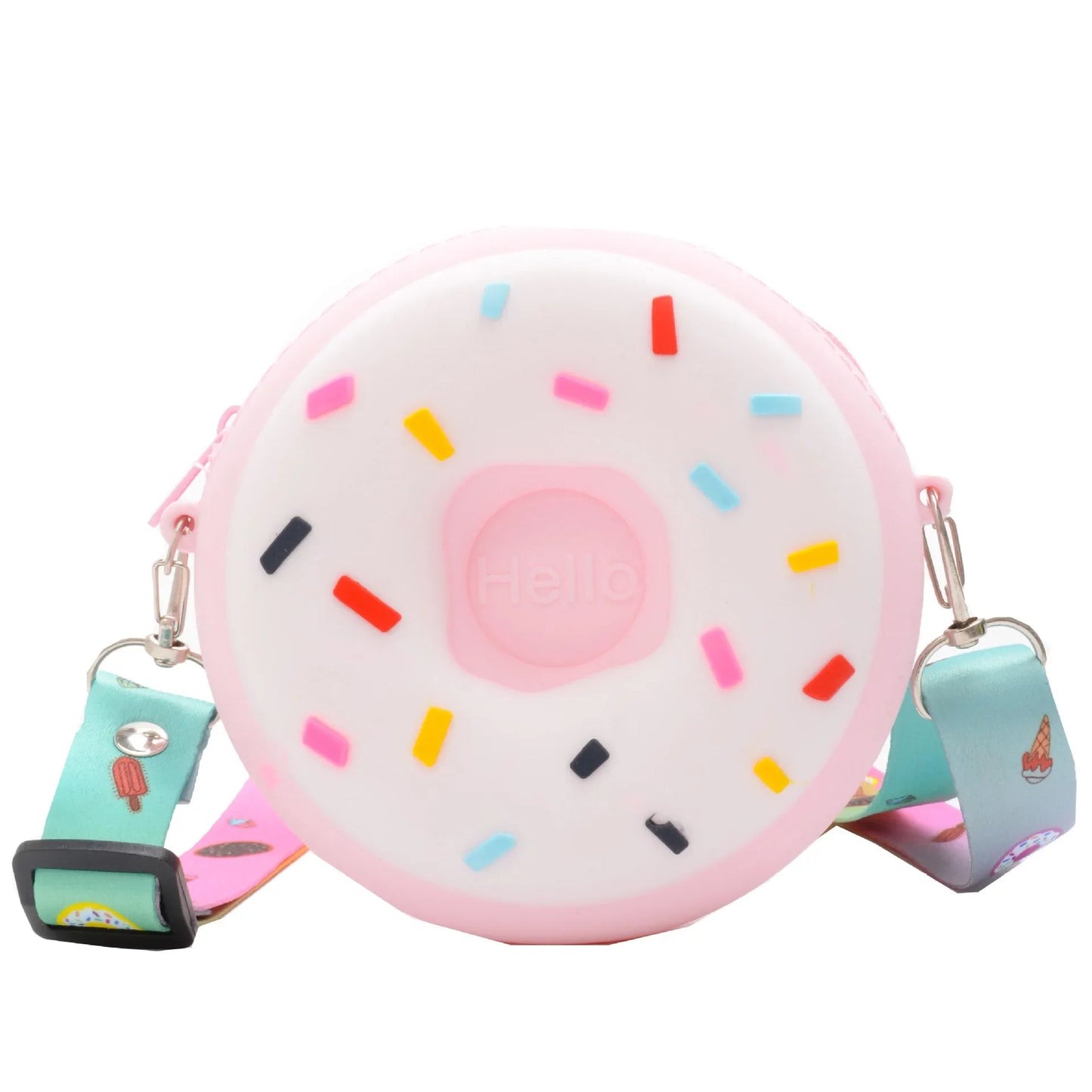Round Donut Crossbody Bag Child Child Girl Children Shoulder Bag Adjustable Strap Vacation Travel Rainbow Printed Pocket Package