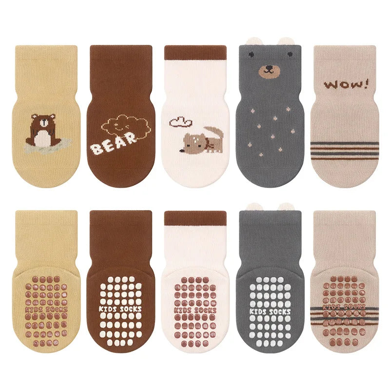 5 Pairs Kids Non-slip Socks Cotton Boys and Girls Cute Cartoon Patterned Comfy Breathable Baby Toddler Floor Socks