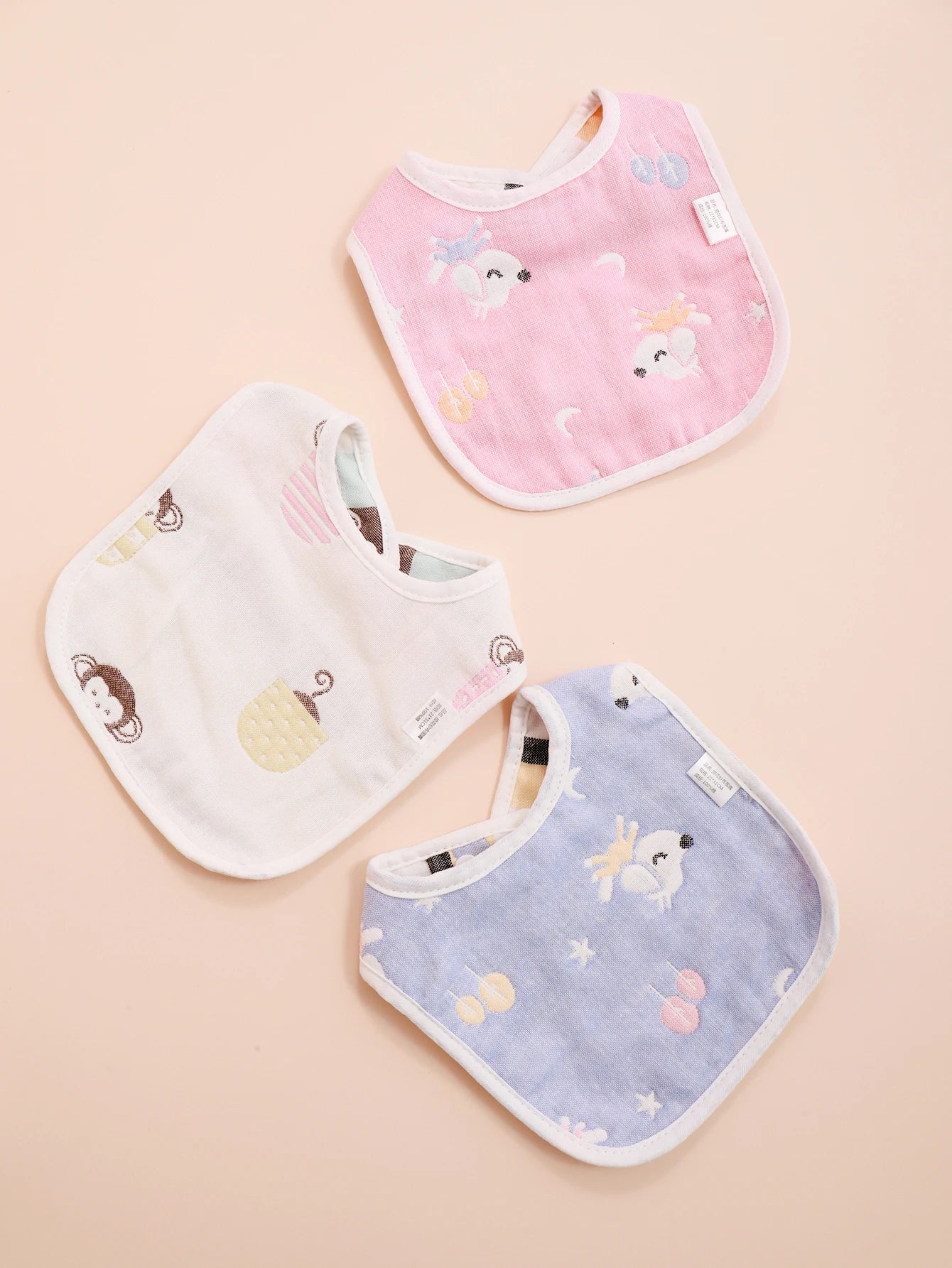 3pcs Baby Bibs U Shape Absorbent Soft Cotton Bib Soft Comfortable Toddler Feeding Eating Burpcloths Waterproof Saliva Towel