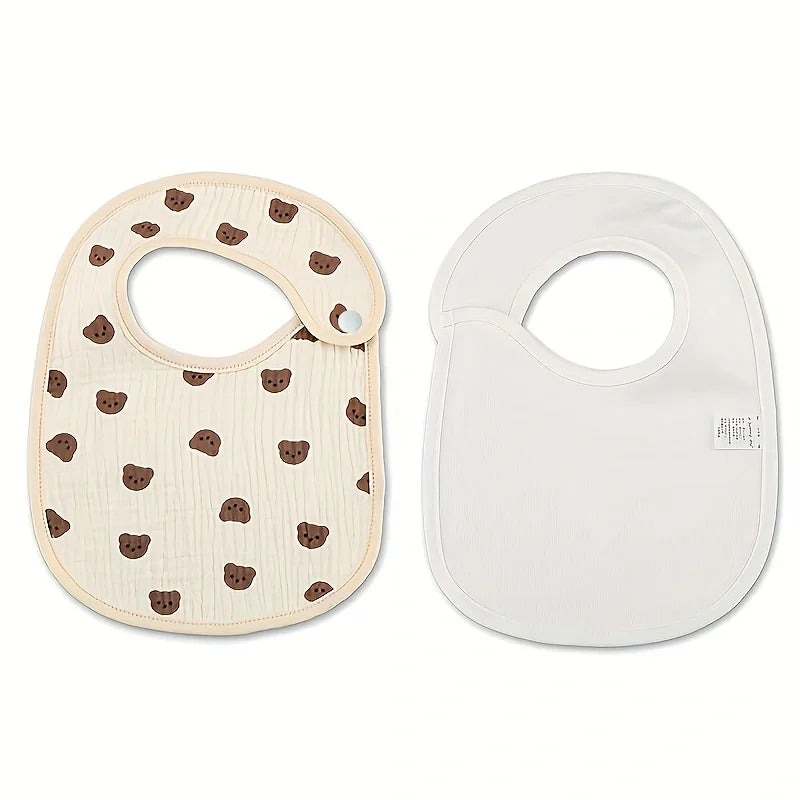 2pcs Newborn Baby Cotton Gauze Bibs Waterproof Infant Boys Girls Burp Cloths Printing Scarf Toddler Saliva Towel Feeding Stuff