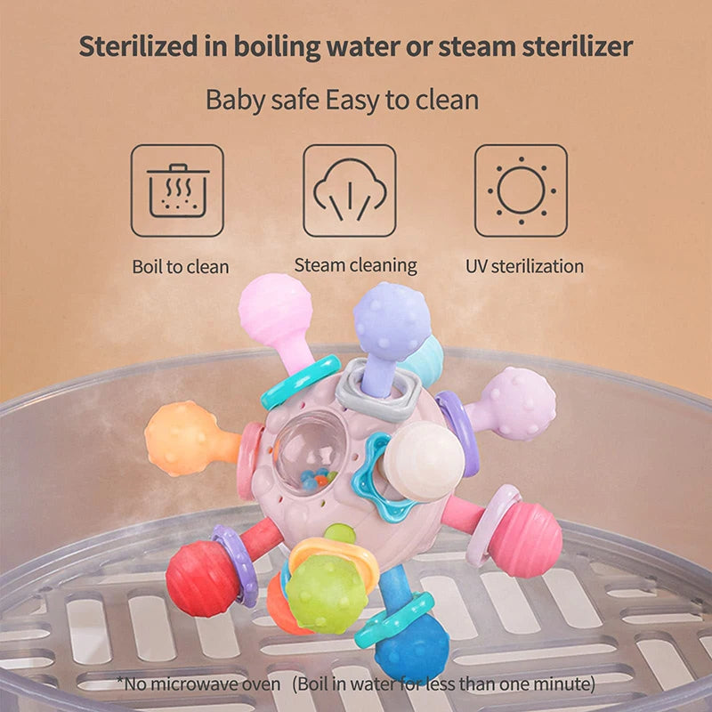 Montessori Baby Teething Toys Sensory Chew Teething Ball Rattle Grasping Activities Babies Toys for 0-18 Months Girls Boys Gifts