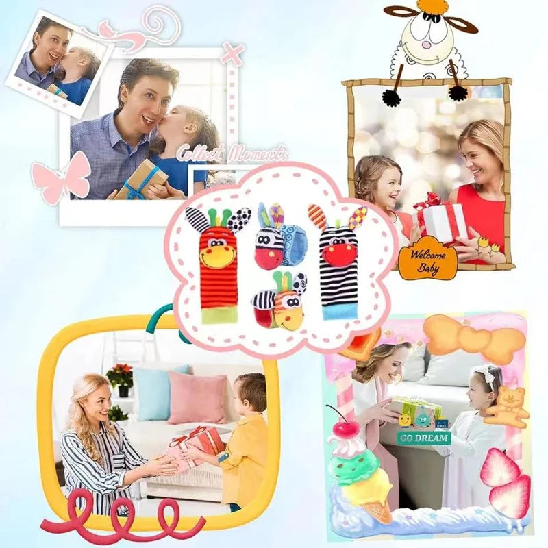 0-12 Months Baby Rattles Toys Animal Socks Wrist Strap +Rattle Baby Foot Socks Bug Wrist Strap Toddler Socks Pacifier Toys