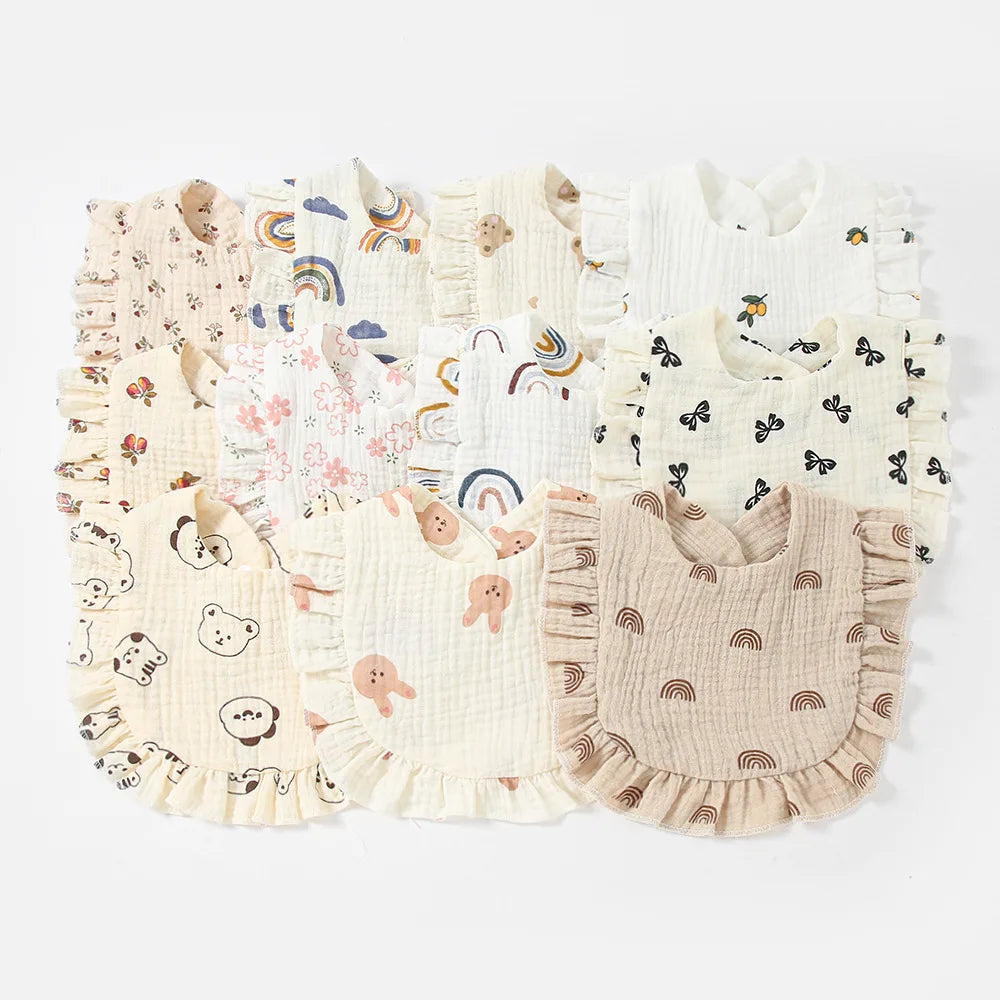 Newborn Bibs Infant Burp Cloths Baby Stuff Feeding Drool Bandana Saliva Towel Toddler Ruffle Floral Bib Baby Accessories