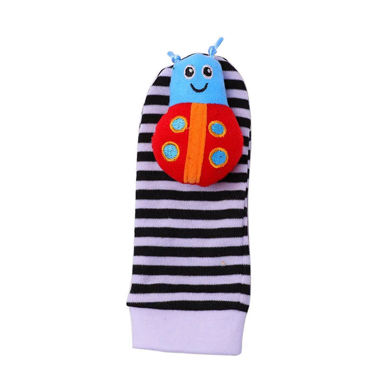 4Pcs Baby Toy 0-12 Months Baby Rattles Toys Animal Socks Wrist Strap +Rattle Baby Foot Socks Bug Wrist Strap Toddler Socks