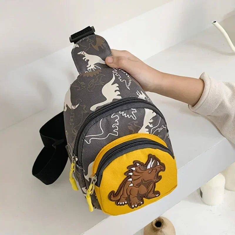 Kids Waist Bags Cartoon Dinosaur Print Outdoor Travel High Capacity Crossbody Zipper Bag Girl Boy Gift Children Chest Pouch Pack