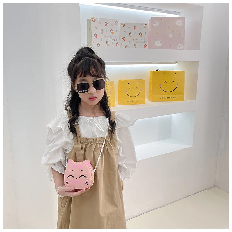 New Outdoor Kids Shoulder Bag PU Leather Cartoon Girls Princess Handbag Cute Cat Travel Baby Mini Coin Purse Messenger Bags