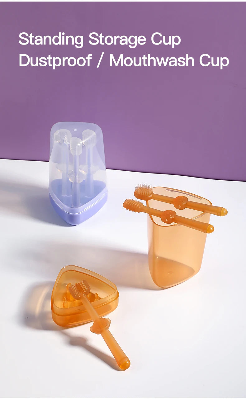Infant Baby Silicone Deciduous Teeth Toothbrush Oral Tongue Cleaner With PP Storage Box