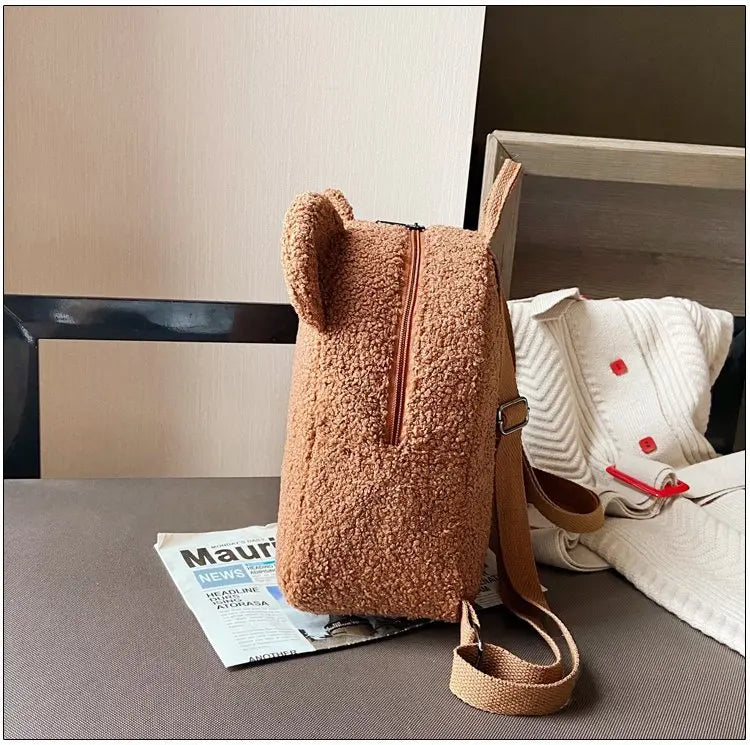 Cute Bear Ear Plush Backpack for Kids Adult Lamb Fleece Shoulder Bag High-capacity Korean Parent-Child Bags Boys Girls Backpacks