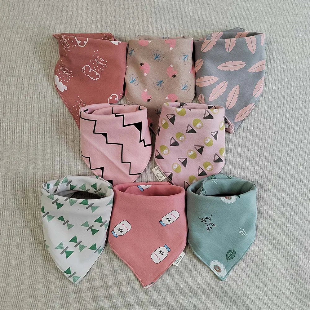 8 Pieces Baby Bibs Bandana Triangle Cotton Soft Infant Feeding Burp Cloth Newborn Teething Slaiva Towel Boy Girl Accessories