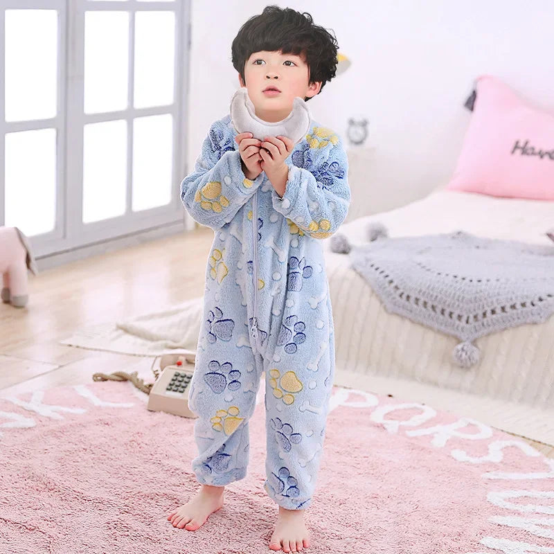 Kids Onesie Boys Girls Long Sleeve Flannel Pajamas Children Winter Cartoon Pyjama Baby Sleepwear 1-4 Years Sleeping Bag