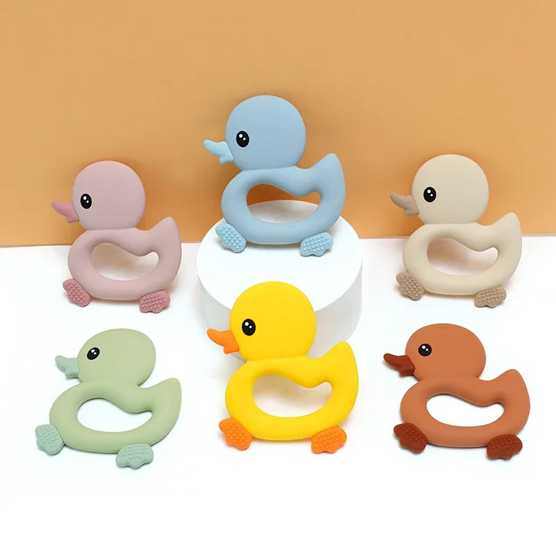 Food Grade Soft Silicone Infant Cartoon Duck Teether Sensory Teething Toys for Newborn Molar Nursing Baby Accessories BPA Free
