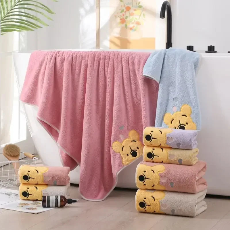 35x75cm/70x140cm Winnie Bear Towel Bath Towel Soft and Absorbent Coral Velvet Towel Home Wash Towel Children's Cartoon Bath Towe
