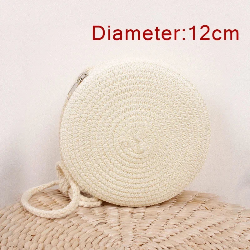 Baby Girl Fashion Casual Solid Straw Shoulder Bags Backpack Accessories Kids Coin Purse Kids Children Cute Round Messenger Bag