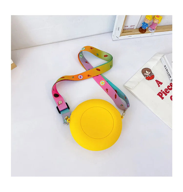 Round Donut Crossbody Bag Child Child Girl Children Shoulder Bag Adjustable Strap Vacation Travel Rainbow Printed Pocket Package