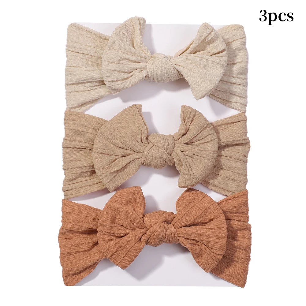 3Pcs Solid Color Baby Headband Bow Children Hair Band Elastic Nylon Newborn Headbands Soft Turban Headwrap Kid Hair Accessories