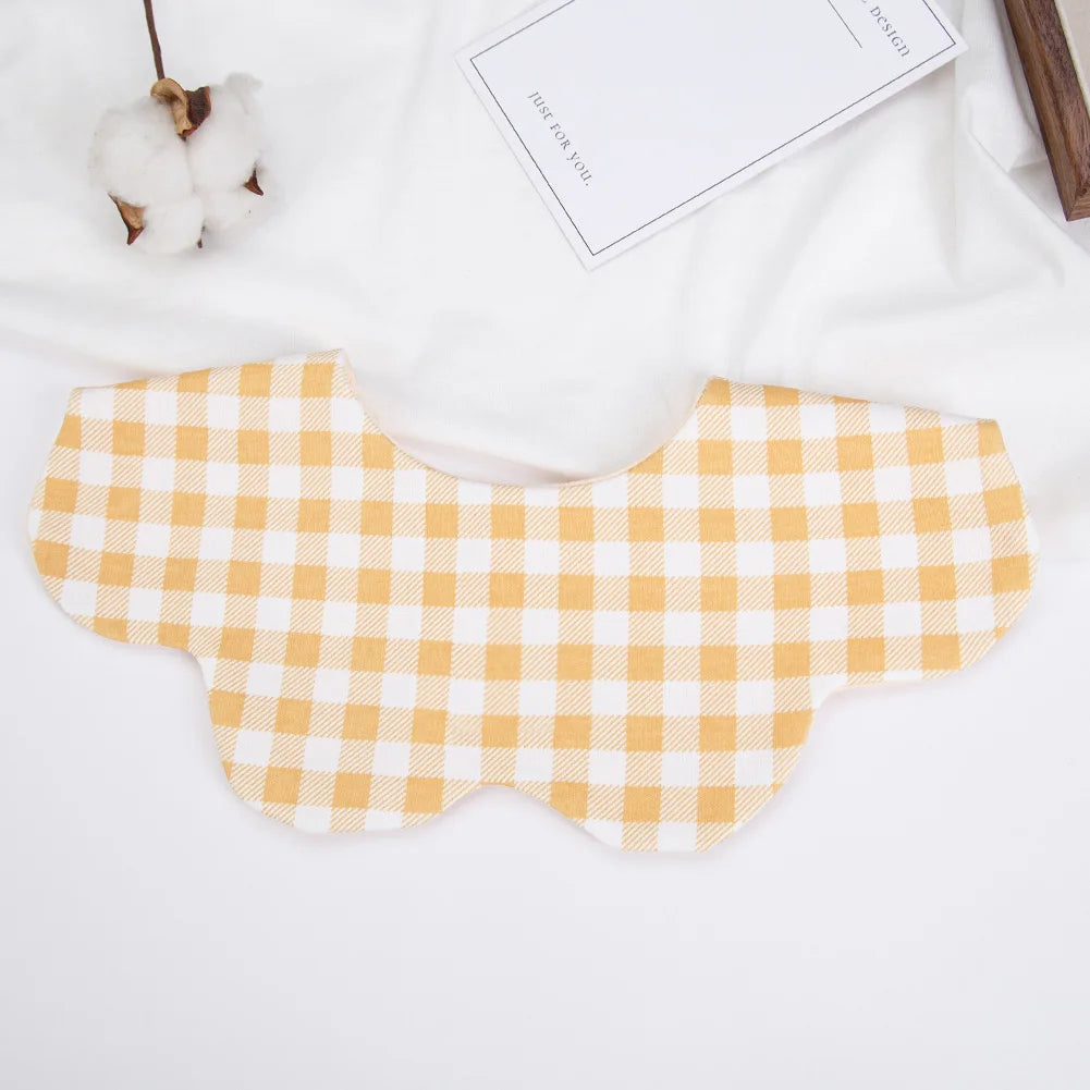 360° Cotton Baby Bibs for Kids Boys Girls Plaid Saliva Towel Cute Korea Rotativo Petal Neck Adjustable Button Feeding Burp Cloth