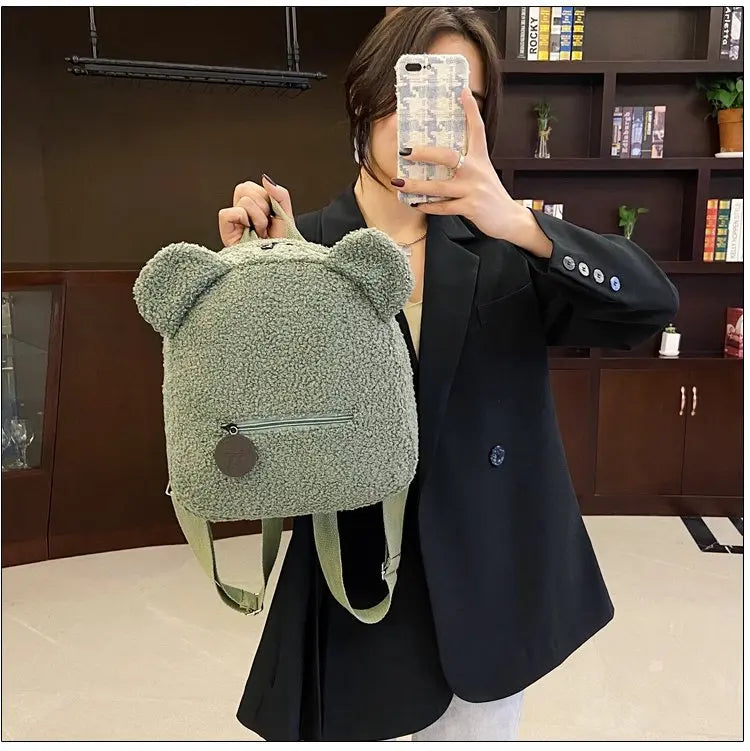 Cute Bear Ear Plush Backpack for Kids Adult Lamb Fleece Shoulder Bag High-capacity Korean Parent-Child Bags Boys Girls Backpacks