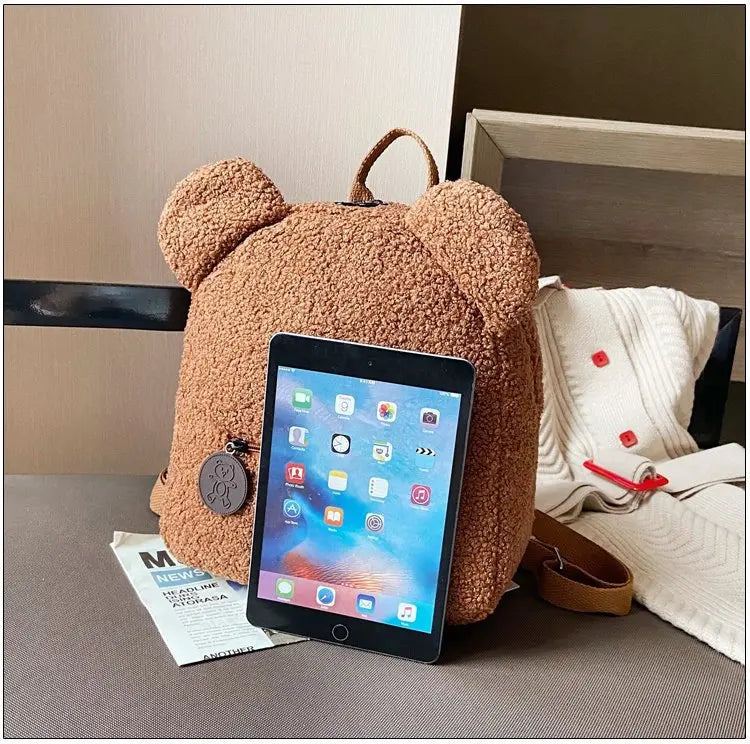 Cute Bear Ear Plush Backpack for Kids Adult Lamb Fleece Shoulder Bag High-capacity Korean Parent-Child Bags Boys Girls Backpacks