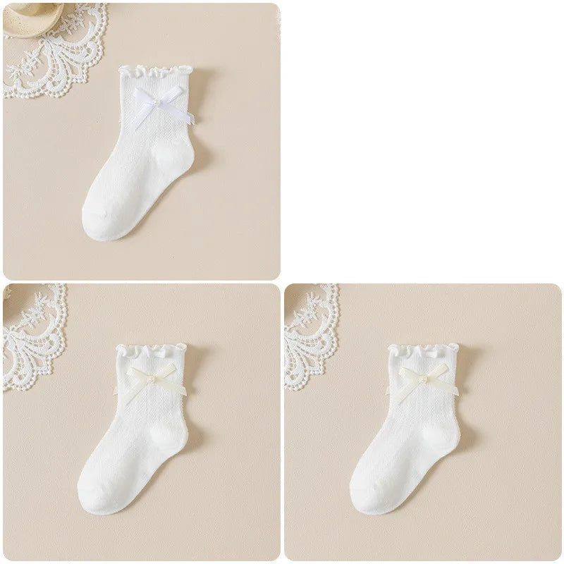3 Pairs/lot Kids Socks Bowknot Princess Spring Summer Cotton Girls Socks Cute Children Baby Little Girl Clothing Accessories