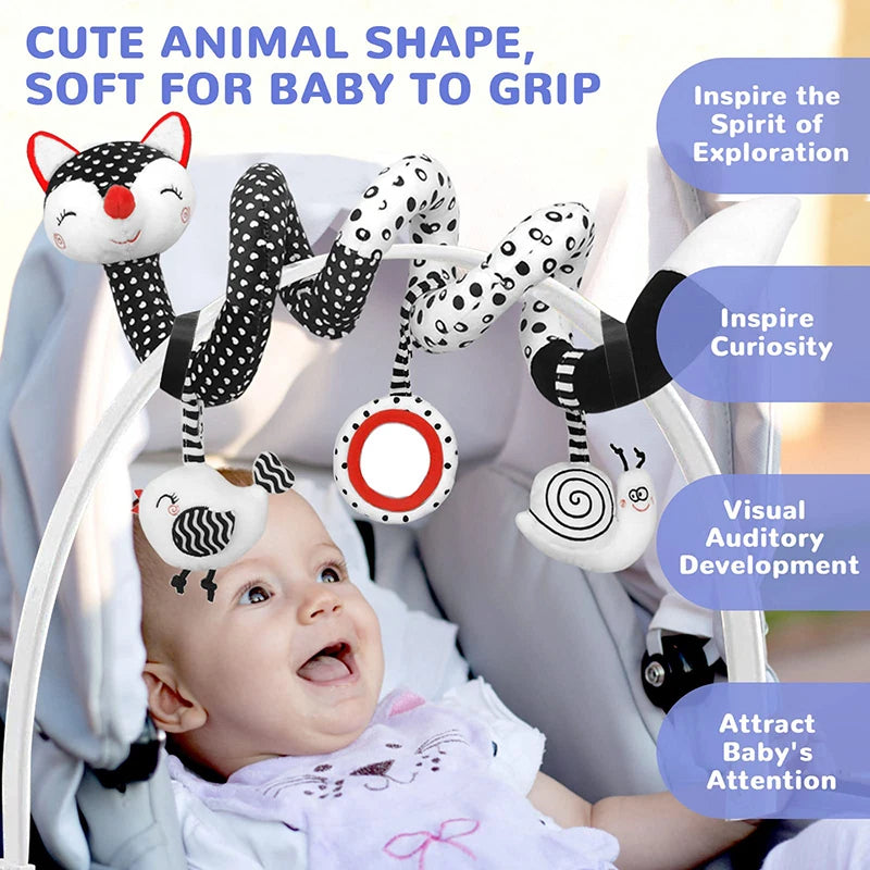 Car Seat Toys for Babies Rattle Mirror Crinkle Squeaky Carseat Stroller Toys 0-6 Months Developmental Newborn Baby Girl Gifts