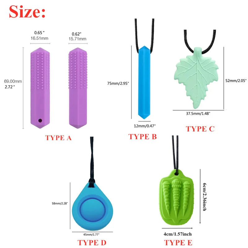 Baby Silicone Teether Kids Chew Necklace Sensory Chewy Pendant Teething Toys for Autism ADHD Special Needs