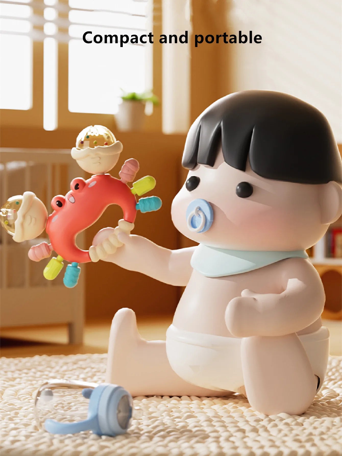 1pc Hand Rattle Portable Sensory Teething Toy Sand Hammer Crab Hand Grip Toys Early Educational Toys for Boys and Girls Gift
