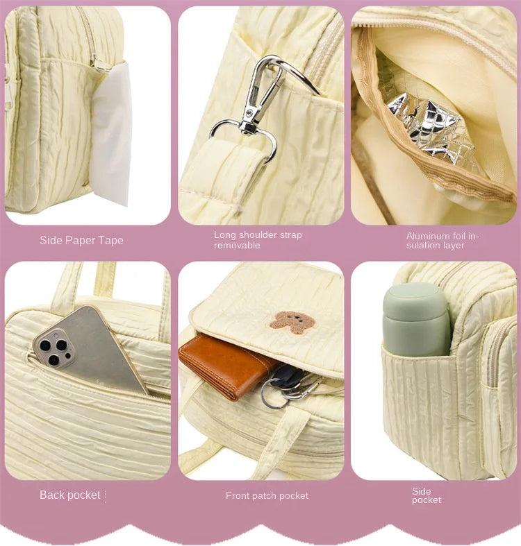 Baby Diaper Bags Maternity Mommy Bag Portable Multi-function Large Capacity Quilted Mom Travel Tote Bottle Storage with Pendant