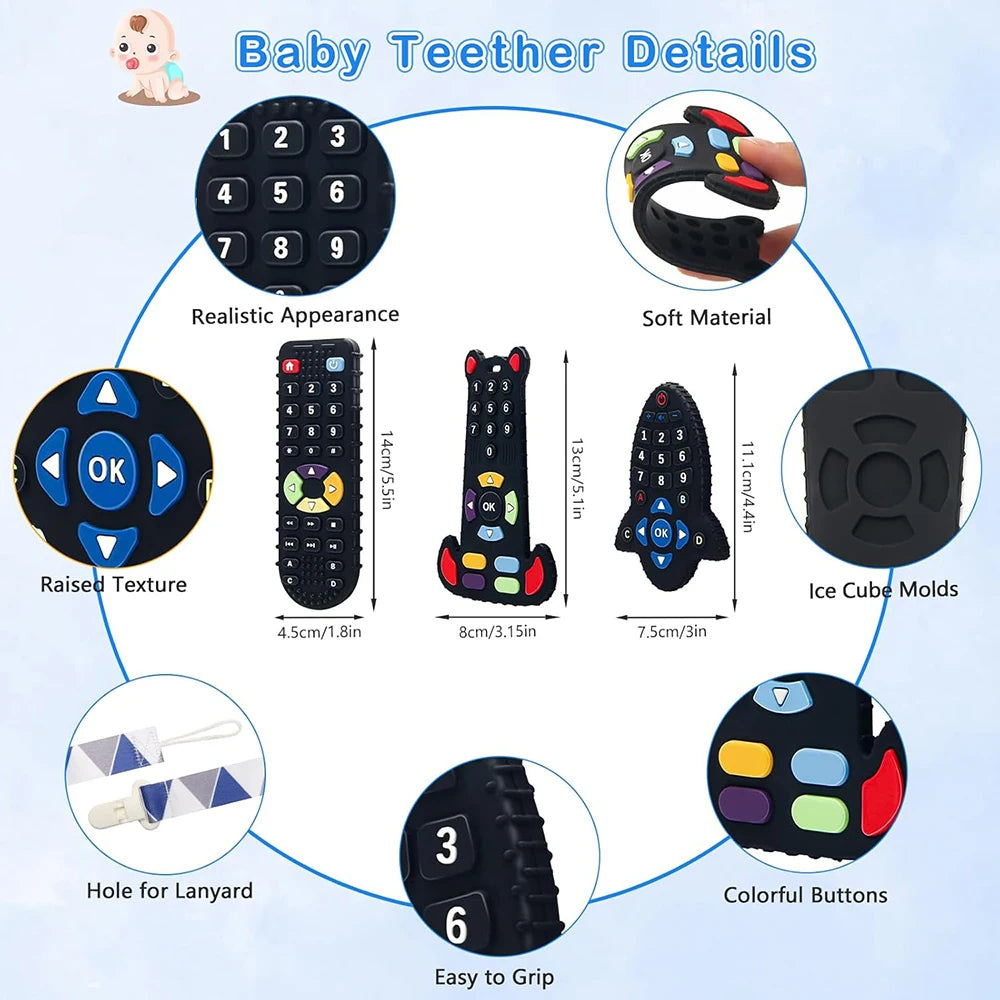 Baby Toys 0 12 Months Silicone Teething Toy Remote Control Shape Bear Teether Chew Toys Relief Teeth Gum Sensory Toys for Babies