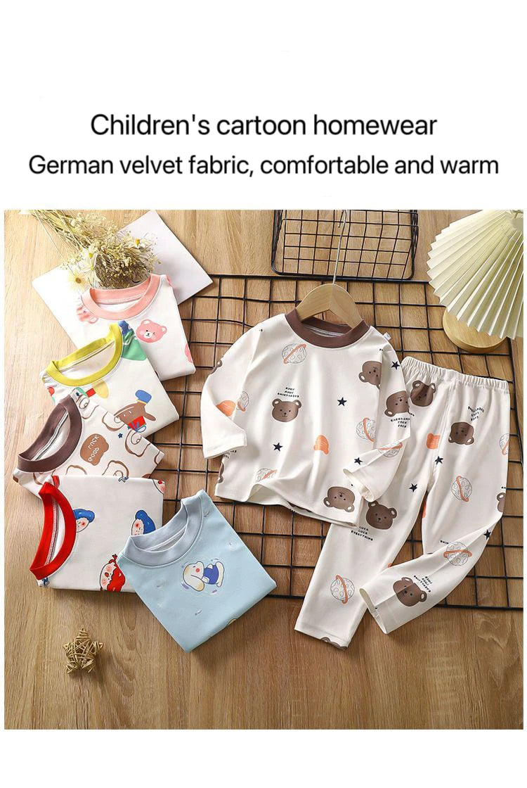 1pcs Children's Underwear Set Kids Soft Cotton Pajamas Boys Girls Baby Spring Autumn Cute Cartoon Long Sleeve Home Sleepwear