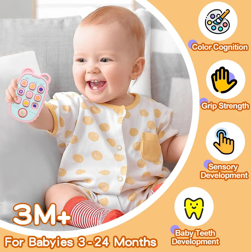 2024 New Baby Teether mobile phone Shape Silicone Teether Teething Toy Kids Sensory Educational Toy baby gift set